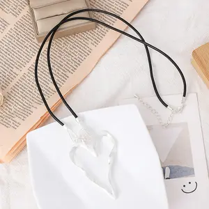 Trendy Women Love Heart Pendant Long Necklace Boho Black Leather Rope Long Chains collares para mujer Gift Jewellery