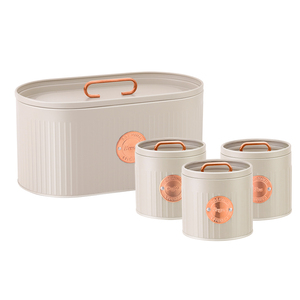 Set di 4 Contenitori <span class=keywords><strong>in</strong></span> Metallo per Pane, Tè, Caffè e Zucchero, Barattoli per Cucina e Casa, Colore Grigio - Product Image 1