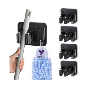 Stainless Steel Mop <b>Hook</b> Rack Wall Mounted Black With <b>Hook</b> And Hole Punch 3M For Kitchen <b>Garden</b> Laundry Tools Storage - Product Image 1
