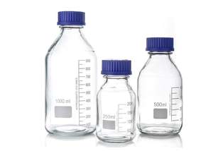 Commercio all'ingrosso 100ml 250ml 500ml 1L trasparente vetreria da laboratorio supporti chimici per riporre la bottiglia di vetro con GL45 coperchio a vite blu - Product Image 2