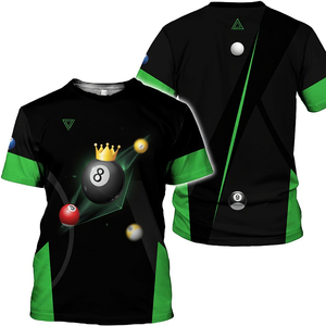 Camiseta Unisex S.Q.F con Diseño de Bola 8, 100% Poliéster, Transpirable, Estilo Vintage, Manga Corta, Verde y Negro con Bloques de Color, Casual, 300g, Corte Regular - Product Image 1