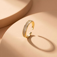Japan Korea Trend Leichter Luxus Mikro-Set Vollbesetzter Zirkonia Kupfer Vergoldeter Ring Damen Hochwertig Vielseitig Offen Verstellbar