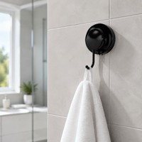 MaxHold 2-Piece Modern Double Suction Cup Hook-Vacuum System-Tanpa Pengeboran, Gantungan Handuk dan Jubah dari Baja Tahan Karat yang Dipasang di Dinding.