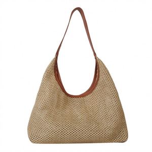 Sac fourre-tout tissé style bohème, grande capacité, mode estivale, sac de plage pour vacances en bord de mer, sac à bandoulière en paille pour femme - Product Image 6