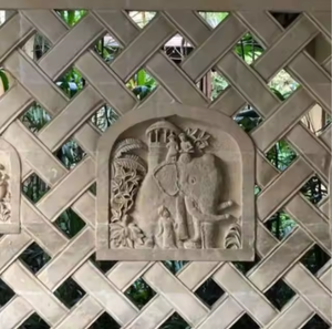 Escultura de Relieve de Piedra Bali Beige de Diseño Personalizado, Piedra Caliza Natural 100% Tallada a Mano, Patrón Floral 3D, Arte Mural Moderno para Villa - Product Image 3