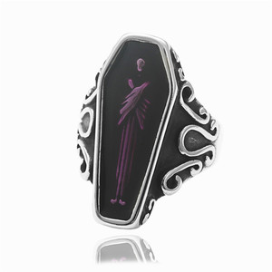 Coffin Shape <b>Titanium</b> Steel <b>Ring</b> Retro Punk Style Unisex Jewelry Amethyst Inlay Bezel Setting Everyday Wear - Product Image 5