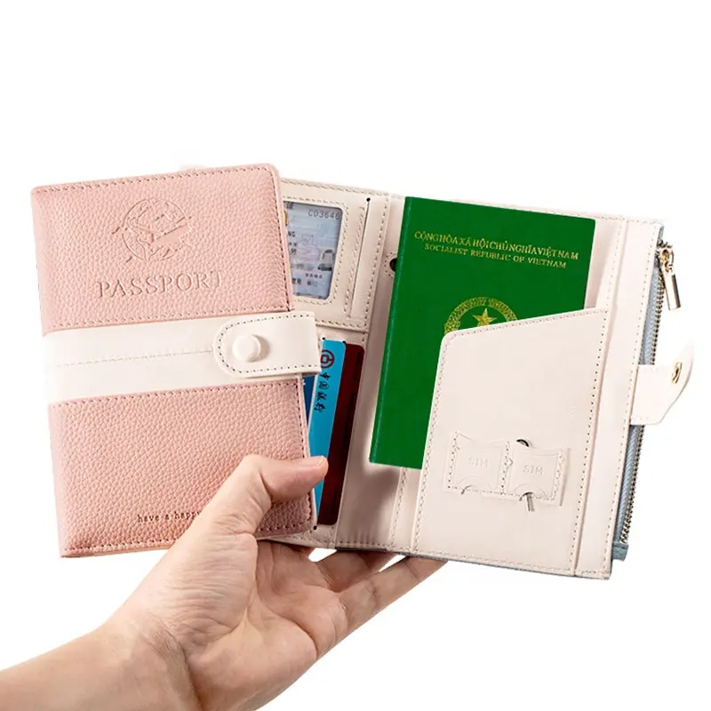 Wholesale Custom PU Leather Passport Cover Best Seller Travel Wallet with RFID Blocking Wallet Passport Card Holder