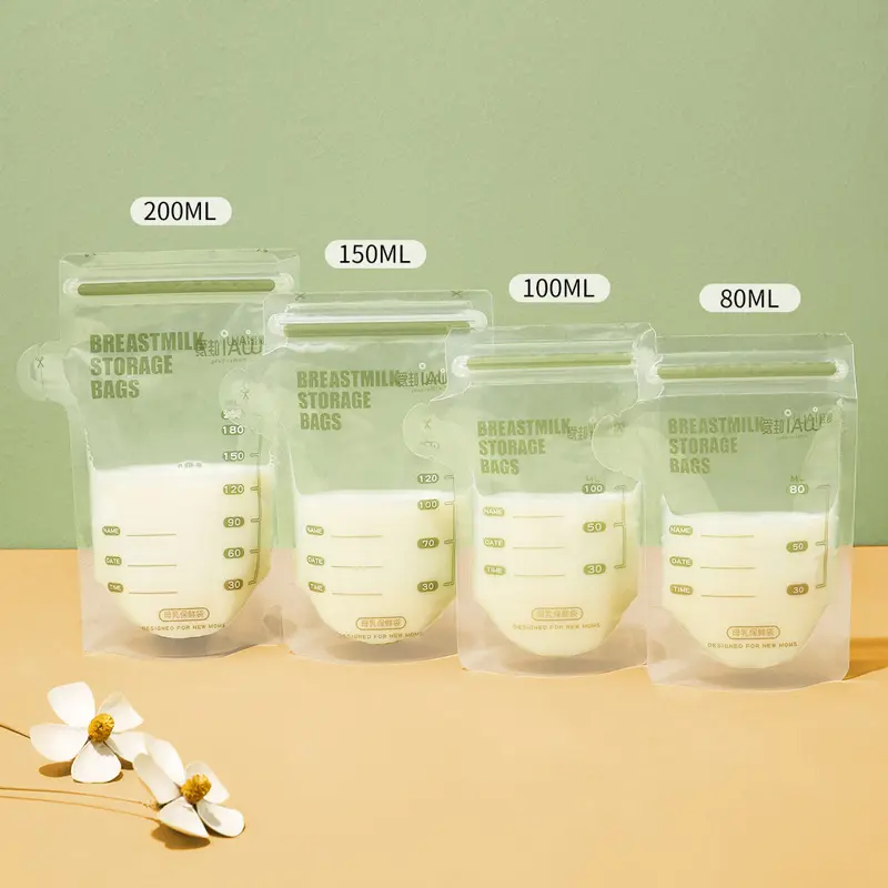Bpa Free Customised Pre-sterilized Baby Breastmilk Water Juice Drink Pouch Breast Milk Storage Bags with Connectors