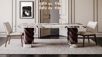 Table de salle à manger de luxe en marbre avec base Rosso Levanto, ensemble de 6 chaises, table en marbre