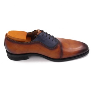 Chaussures en cuir lavé à la main pour hommes, marque de luxe italienne, personnalisables OEM/ODM, couleur TAN BLUE, pour occasions formelles, bureau, mariages et soirées légères - Product Image 4