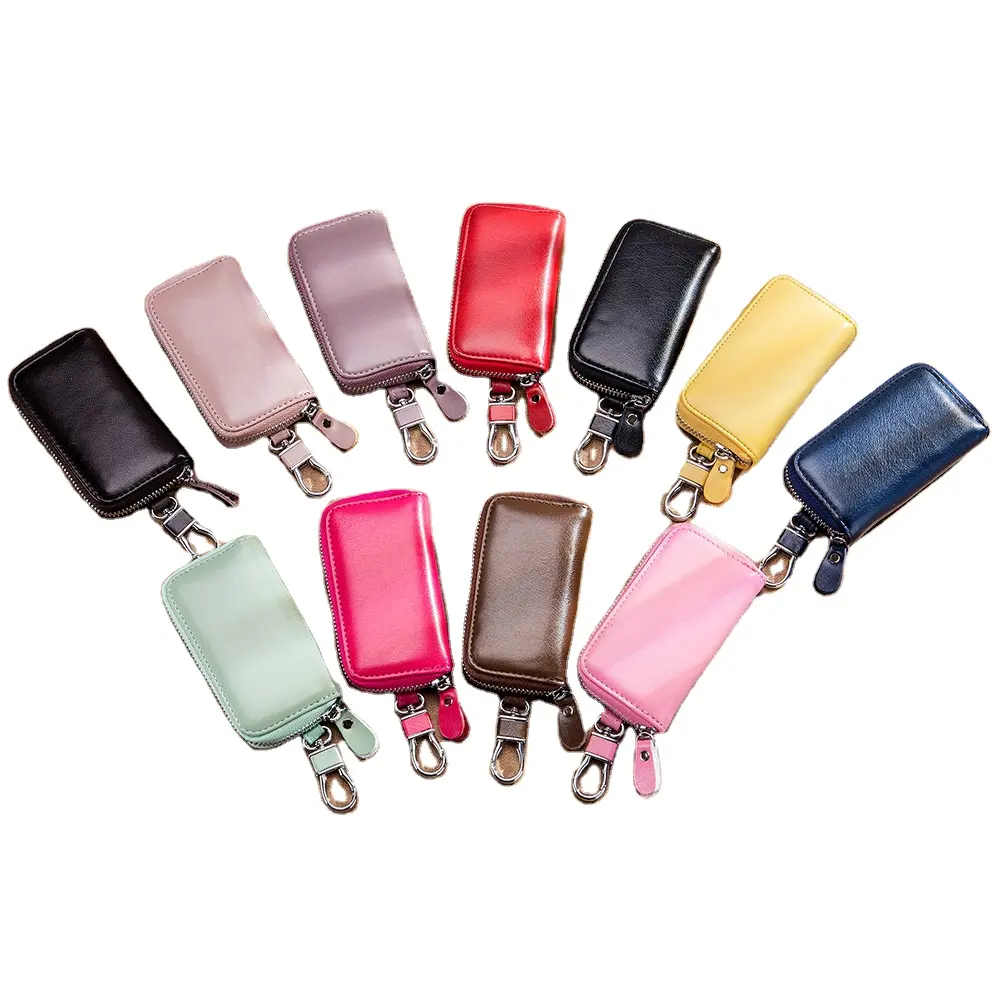 Wholesale leather key holder men key wallet leather car key case card holder zipper key pouch women multifunctional keychain