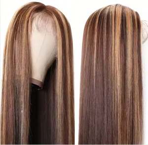 Perruque frontale en dentelle transparente 13x4 double trame pour femmes P4/27, densité 180%, cheveux humains lisses, longueur longue, toutes les couleurs - Product Image 2