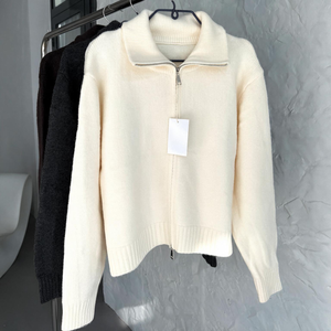 <span class=keywords><strong>Cardigan</strong></span> en tricot pour femme automne-hiver, col montant à double fermeture éclair, anti-boulochage, coupe ample et décontractée, vêtement d'extérieur en tricot OEM ODM - Product Image 1