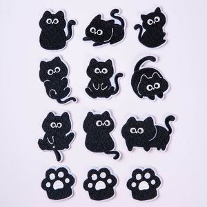 Cute Iron On/ Self Sticker Embroidery Black <b>Cat</b> Paw Patches <b>for</b> Bag <b>Clothes</b> Hat Decoration - Product Image 1