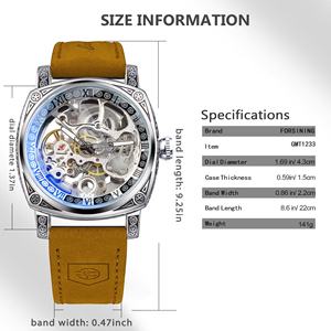 Montre mécanique automatique rétro squelette pour homme Forsining, luxe, gravure, étanche, cuir véritable, cadeau pour homme - Product Image 5
