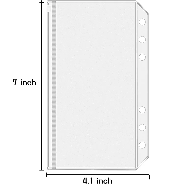 Waterproof PVC Pouch Document Filing Zipper Folder A6 Size Binder Pockets for 6-Ring Notebook Loose Leaf Bag