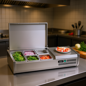 Equipo de refrigeración de cocina comercial 130 W Estación de preparación de condimentos de encimera 1 1/3 Pan 4 1/6 Sartenes 304 PC de cuerpo inoxidable - Product Image 2