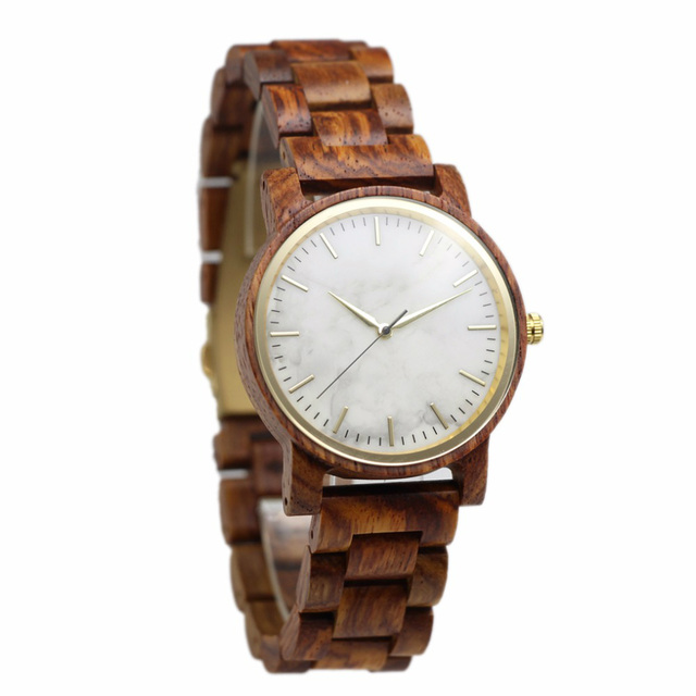 Handmade Natural Quartz Wooden Wrist Watch Men Women Marble Wood Watch
