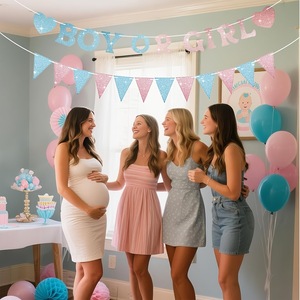 <span class=keywords><strong>Guirlande</strong></span> de fanions triangulaires bleus et roses avec paillettes pour dévoilement du sexe du bébé, fête prénatale, décoration de fond - Product Image 4