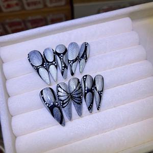 106Punk-style Dark Crystal Cat Eye Lignes de papillons peintes à la main Taches blanches Long Stiletto Style européen américain - Product Image 1