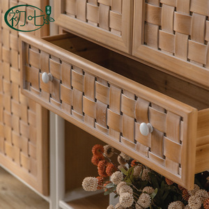 Solid Wood Sideboard With Doors Minimalist Retro Style Storage Cabinet <b>For</b> Living Room Entryway - Product Image 4