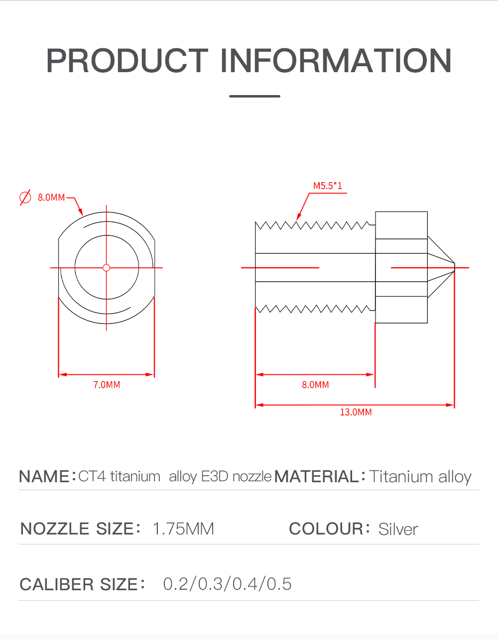 CT4 Titanium E3d Nozzles– V6-1.75mm-0.2mm�.3mm�.4mm�.5mm 3 H0fd42e0e3c5d445b84ac7c288cc92c501