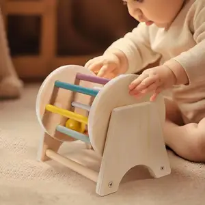 卸売モンテッソーリ幼児デスクトップローリングドラムベビーロジック思考手と目の協調木製トレーニング玩具