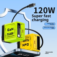 Chargeur de téléphone portable à charge rapide 120W en nitrure de gallium Type-C PD 3.0 avec protection OTP et câble télescopique