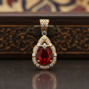 Grandbazaar เครื่องประดับตุรกีออตโตมันดีไซน์แท้รูปลูกแพร์โกเมน CZ จี้เงินหินขายส่ง - Product Image 3