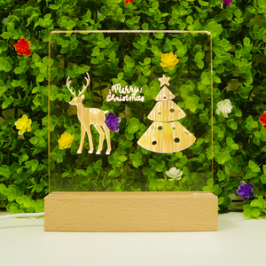 Rectángulo <span class=keywords><strong>haya</strong></span> artesanía Navidad patrón acrílico cálido luz blanca conversión madera cumpleaños regalo noche luz madera lámpara Base - Product Image 2