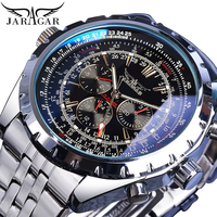 Montre automatique Jaragar 212 en verre bleu, design élégant, acier inoxydable, date, luminescente, pour homme, montre mécanique de business