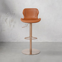 [Peau de vache italienne de qualité supérieure] Chaise de bar en cuir véritable, luxueuse, haut de gamme, pour usage domestique, tabouret de bar à dossier haut, structure en acier inoxydable