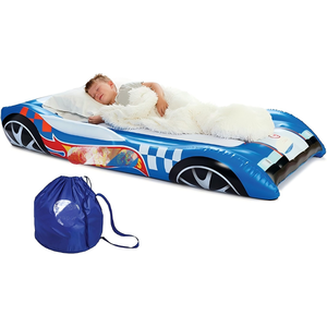 Blue Race Car Shaped Kids <b>Inflatable</b> Travel Bed for Toddlers Camping Home Hotel - Product Image 1