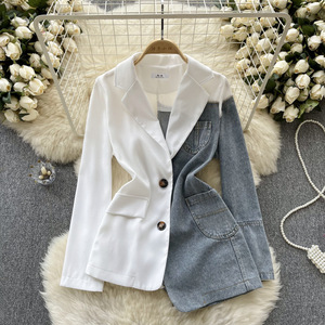 Großhandel Hochwertige Bluse Damen Anzug Jacke Mode Damen bekleidung Unregelmäßige Nähte Denim Tops - Product Image 2