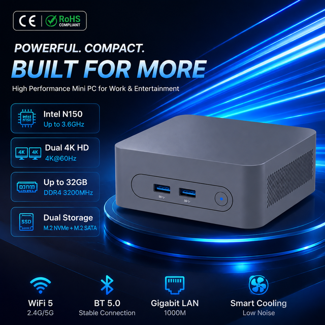 Zkmagic N150 Student Mini PC Windows 11 Education Desktop Computer Dual HD 4K Output 32GB RAM Small PC for School Learning