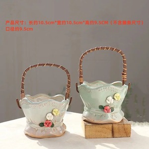 Pot de fleurs en céramique respirant moderne avec poignée, poterie artisanale écologique pour plantes succulentes avec trou de drainage - Product Image 4