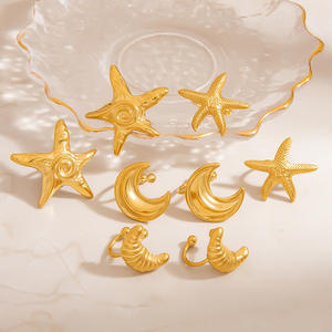 Starfish And Moon Clip On <b>Earrings</b> 18K Gold Plated Stainless Steel For Women Fashion Jewelry <b>Non</b> <b>Pierced</b> Ear Clips - Product Image 1