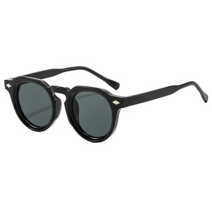 Lunettes de soleil rondes rétro vintage <span class=keywords><strong>noires</strong></span> de haute qualité pour hommes et femmes, protection UV400, anti-lumière bleue, verres de luxe, logo personnalisé - Product Image 1