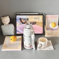 Étudiant moderne rose mignon tasse isolée sous vide fête scolaire utiliser grande capacité en acier inoxydable tasse de voyage paille