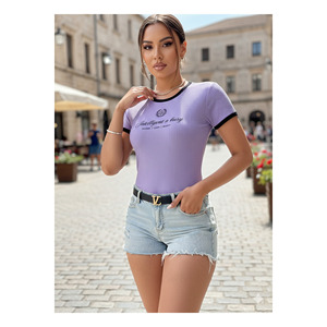 Body moulant à manches courtes et col rond pour femme, couleur lilas, entièrement en Lycra, taille normale 55 cm - Product Image 4