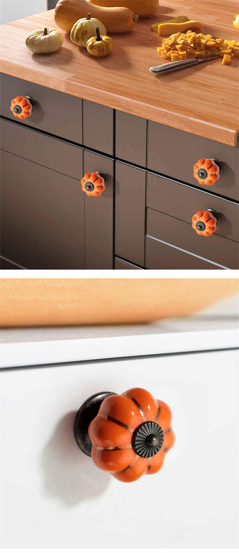 Ceramic Pumpkin Knobs Drawer Furniture  Handles  Door Hardware Dresser Cupboard Wardrobe Cabinet Knobs Pull