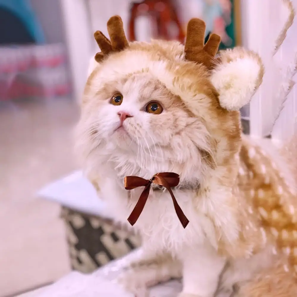 Kostum anjing Natal jubah anak anjing jubah bertudung kucing Natal pakaian anjing hangat gaun hewan peliharaan pakaian pesta kostum Natal