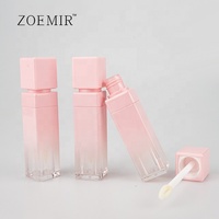 Tubes de gloss à lèvres rose dégradé de 10 ml, flacons carrés vides pour gloss à lèvres, contenants personnalisés pour rouge à lèvres liquide avec pinceau en forme de cœur pour femmes