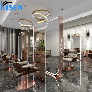 Mueble de exhibición de acero inoxidable KISEN para salón, mesa de tocador y consola con espejo de doble cara para uso en barberías - Product Image 2