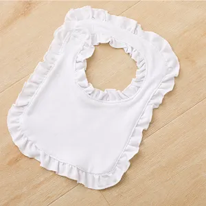 Babero de bebé orgánico liso y paño de eructo, Monograma, algodón blanco con volantes, conjunto de babero de bebé