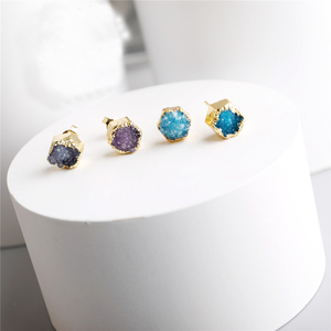 Boucles <span class=keywords><strong>d</strong></span>'oreilles arc-en-ciel naturelles Druzy géode Agates irrégulières puces perles boucles <span class=keywords><strong>d</strong></span>'oreilles femmes Agates pierre boucles <span class=keywords><strong>d</strong></span>'oreilles bijoux Dropshipping - Product Image 1