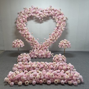 T-HFA090 Vente en gros Arche de fleurs en forme de cœur 3D Arche de fleurs de fond de scène Arche de fleurs artificielle Décoration pour décoration de mariage - Product Image 1