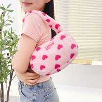 Bolso de Hombro Pequeño Estético para Mujer, con Logotipo Personalizado, de Peluche, con Patrón Floral de Corazones, Tipo Hobo Baguette