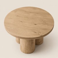 Table à manger ronde moderne en bois avec piétement colonne, finition grain de bois, pour cuisine, salle à manger, salon, mobilier minimaliste