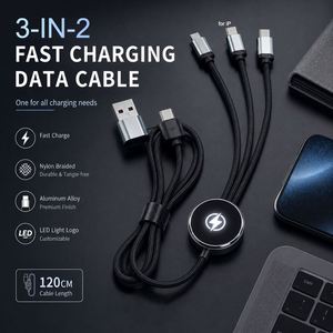 Nouveau design, prix d'usine, câble USB tressé pour téléphone portable, câble de charge multiple 3 en 2 - Product Image 2